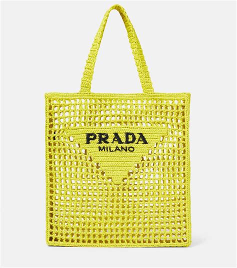 prada logo raffia tote bag